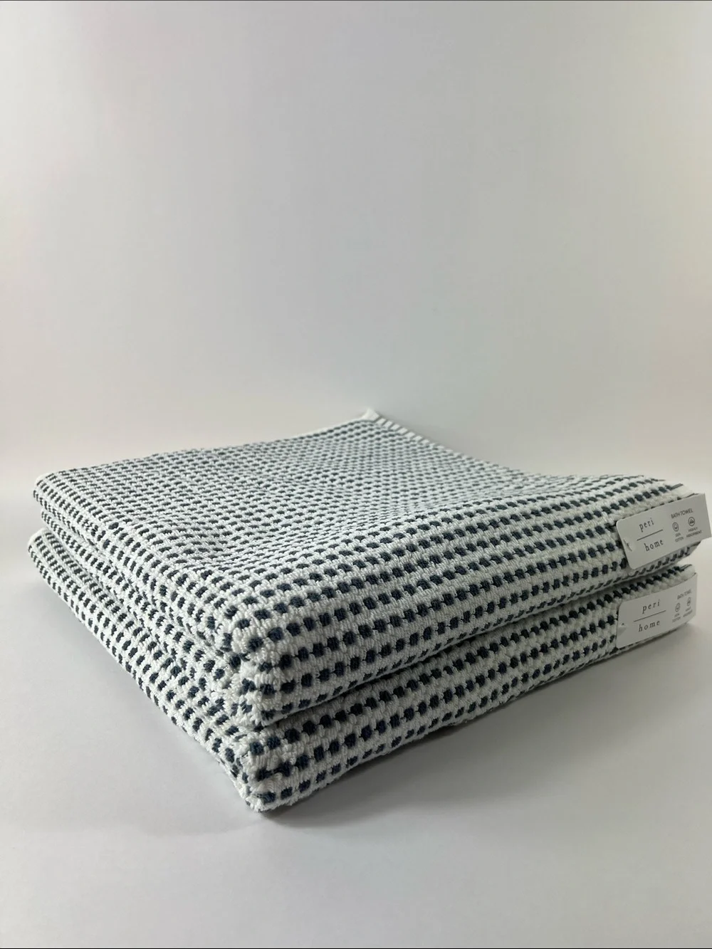 Peri Home Bath Towels Navy & White Modern Design Soft Cotton 2 Pc Set NEW